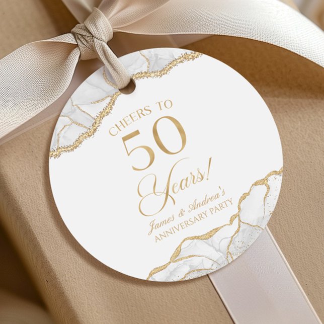 Elegant White Guld Agate 50-årsdagen Party Gåvor Etiketter (Skapare uppladdad)