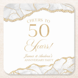 Elegant White Guld Agate 50-årsdagen Party Underlägg Papper Kvadrat
