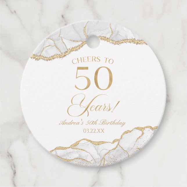 Elegant White Guld Agate 50:e Födelsedagsfesten Gåvor Etiketter (Framsida)