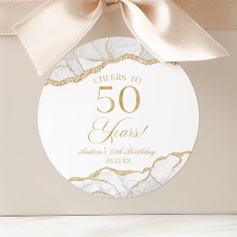 Elegant White Guld Agate 50:e Födelsedagsfesten Runt Klistermärke