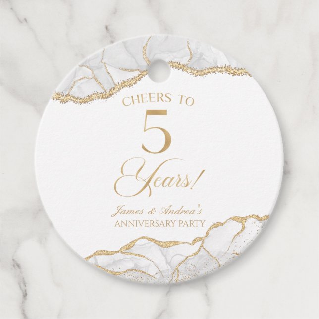 Elegant White Guld Agate 5-årsdagen Party Gåvor Etiketter (Framsida)