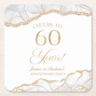 Elegant White Guld Agate 60-årsdagen Party Underlägg Papper Kvadrat
