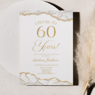 Elegant White Guld Agate 60:e Födelsedagsfesten Inbjudningar
