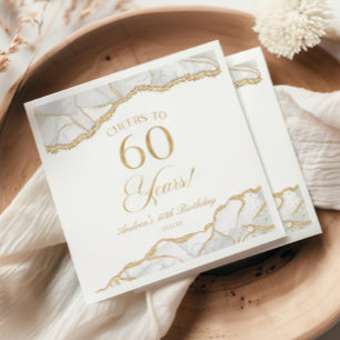 Elegant White Guld Agate 60:e Födelsedagsfesten Pappersservett