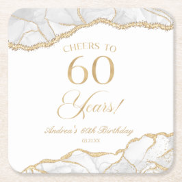 Elegant White Guld Agate 60:e Födelsedagsfesten Underlägg Papper Kvadrat