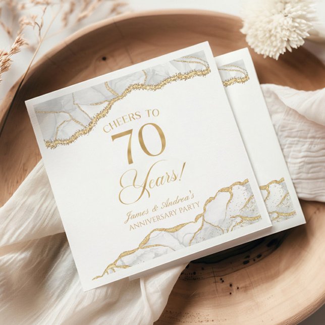 Elegant White Guld Agate 70-årsdagen Party Pappersservett (Skapare uppladdad)