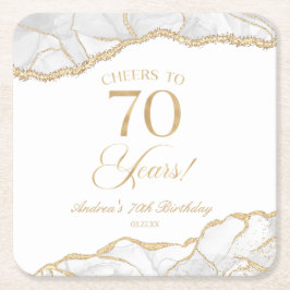 Elegant White Guld Agate 70:e Födelsedagsfesten Underlägg Papper Kvadrat