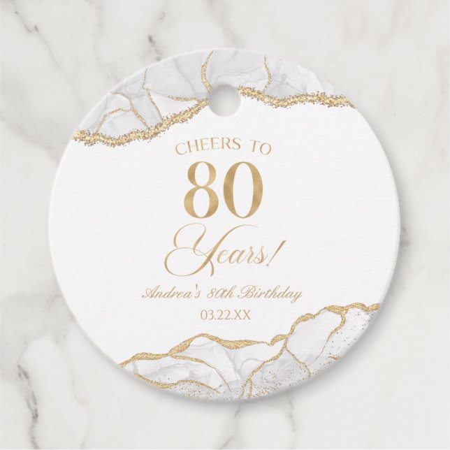 Elegant White Guld Agate 80:e Födelsedagsfesten Gåvor Etiketter (Framsida)