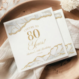 Elegant White Guld Agate 80:e Födelsedagsfesten Pappersservett