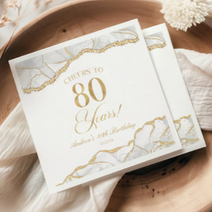 Elegant White Guld Agate 80:e Födelsedagsfesten Pappersservett