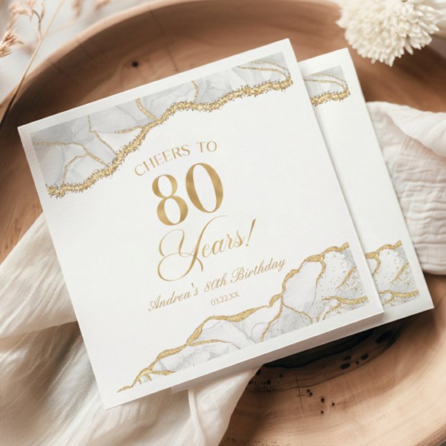 Elegant White Guld Agate 80:e Födelsedagsfesten Pappersservett (Skapare uppladdad)