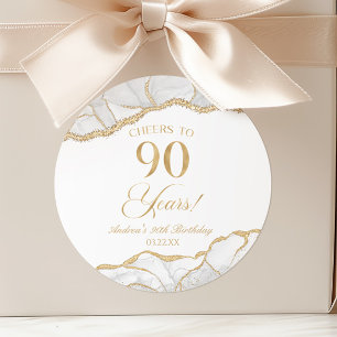 Elegant White Guld Agate 90:e Födelsedagsfest Runt Klistermärke