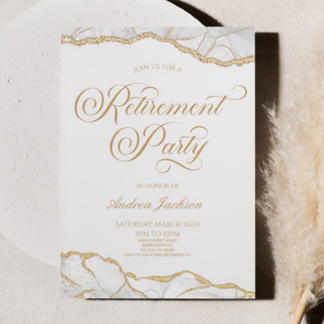 Elegant White Guld Agate Pension Party Inbjudningar (Skapare uppladdad)