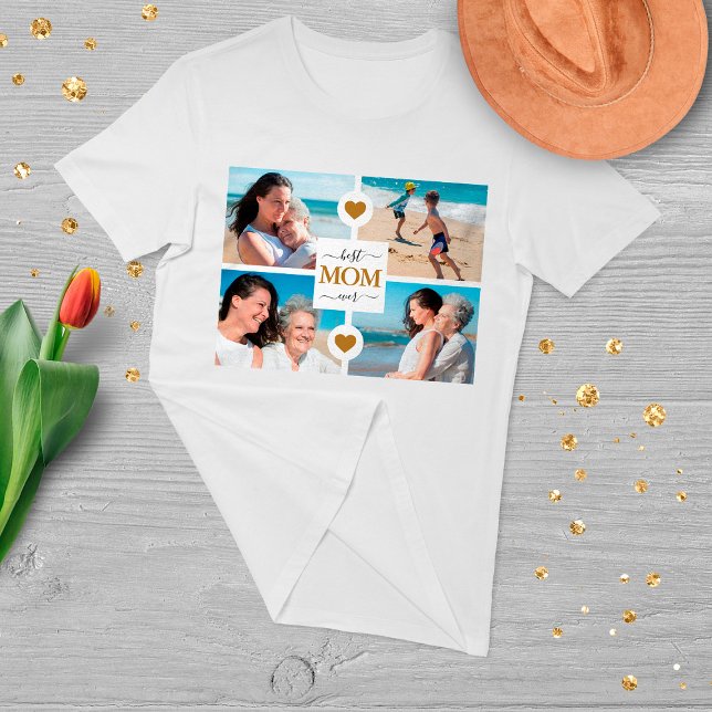 Elegant White Guld Best Mamma One 4 Photo Collage T Shirt (Skapare uppladdad)