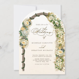 Elegant White Guld Blommigt Arch Bröllop Inbjudningar