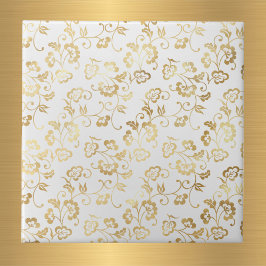 Elegant White Guld Blommigt Kakelplatta