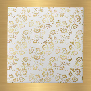 Elegant White Guld Blommigt Kakelplatta