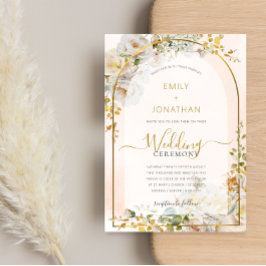 Elegant White Guld Blommigt Watercolor Bröllop Inbjudningar