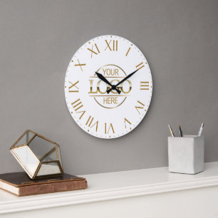 Elegant White Guld Branded Company Logotyp Stor Klocka