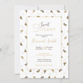 Elegant White Guld Butterflies Inbjudningar