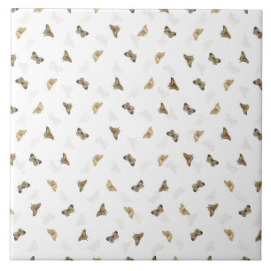 Elegant White Guld Butterflies Kakelplatta