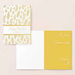 ELEGANT WHITE GULD FÄRG LEAFY FOLIAGE BIRTHDAY FOLIERAT KORT