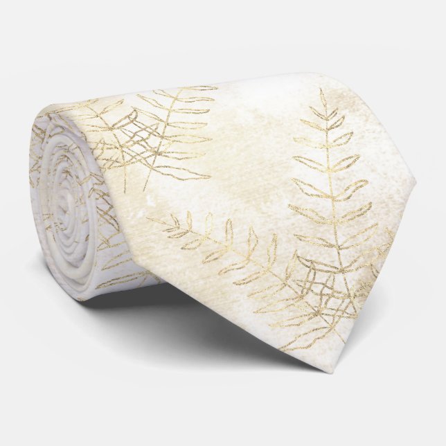 Elegant White & Guld Fern Löv Bröllop Slips (Rullad)