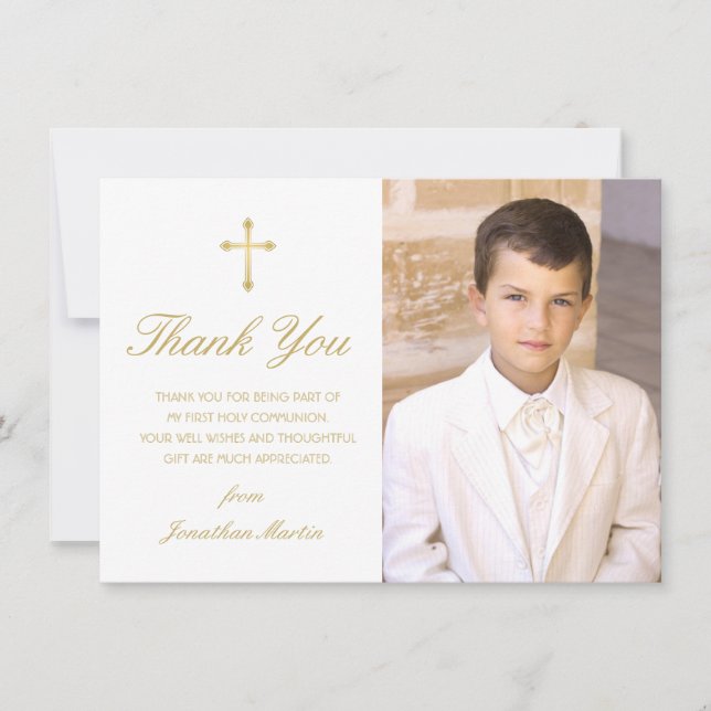 Elegant White Guld First Communion Photo Tack Inbjudningar (Framsida)
