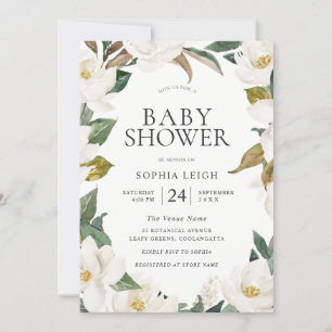 Elegant White Guld Flowers Boy eller Girl Baby Sho Inbjudningar