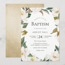 Elegant White Guld Flowers Boy eller Girl Baptism Inbjudningar