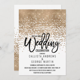 Elegant White Guld Glitter Confetti Ombre Bröllop Inbjudningar