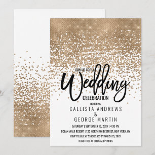 Elegant White Guld Glitter Confetti Ombre Bröllop Inbjudningar
