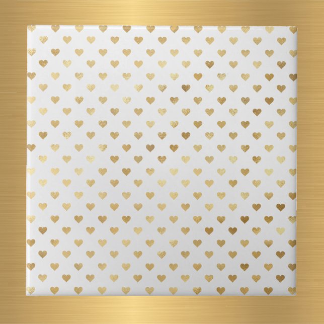 Elegant White Guld Hearts Kakelplatta (Skapare uppladdad)