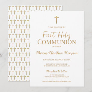 Elegant White Guld Kor Boy First heliga communion Inbjudningar