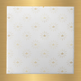 Elegant White Guld Krona Starburst Kakelplatta