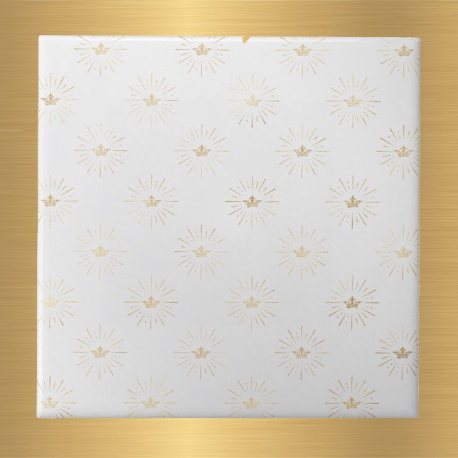 Elegant White Guld Krona Starburst Kakelplatta (Skapare uppladdad)