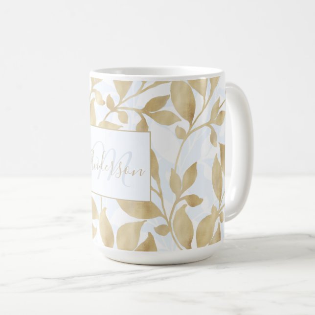 Elegant White Guld Lövs Greenery Botanical Kaffemugg (Framsida höger)