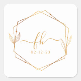 Elegant White Guld Luxury Blommigt Monogram Bröllo Fyrkantigt Klistermärke
