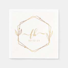 Elegant White Guld Luxury Blommigt Monogram Bröllo Pappersservett