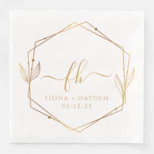 Elegant White Guld Luxury Blommigt Monogram Bröllo Pappersservett