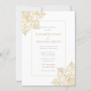 Elegant White Guld Mandala Blommigt Inbjudningar