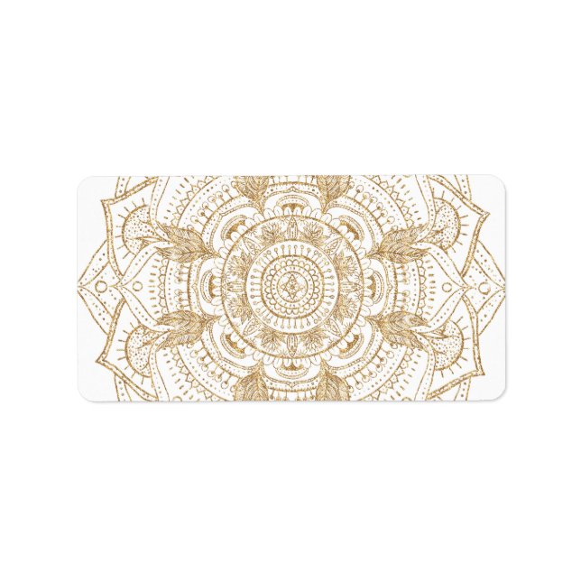 Elegant White & Guld Mandala Hand plockade Design Adressetikett (Framsidan)