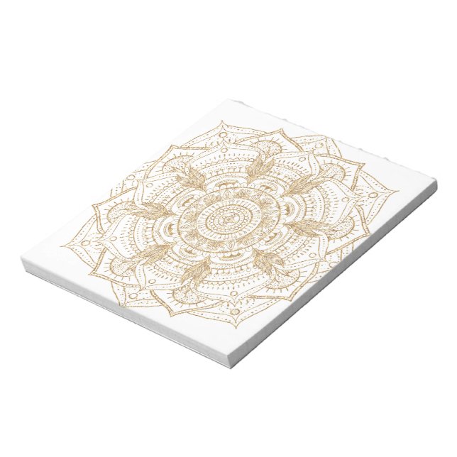 Elegant White & Guld Mandala Hand plockade Design Anteckningsblock (Roterad)