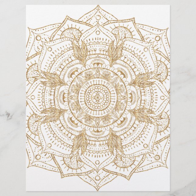 Elegant White & Guld Mandala Hand plockade Design Brevhuvud (Framsida)