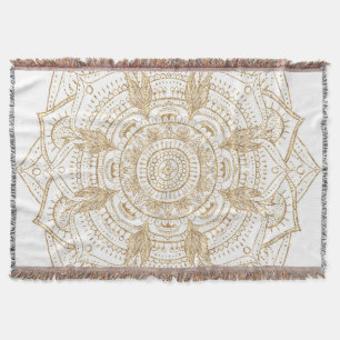 Elegant White & Guld Mandala Hand plockade Design Filt