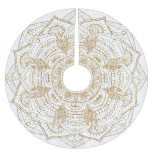 Elegant White & Guld Mandala Hand plockade Design Julgransmatta Borstad Polyester