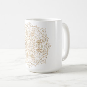 Elegant White & Guld Mandala Hand plockade Design Kaffemugg