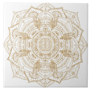 Elegant White & Guld Mandala Hand plockade Design Kakelplatta