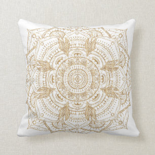 Elegant White & Guld Mandala Hand plockade Design Kudde