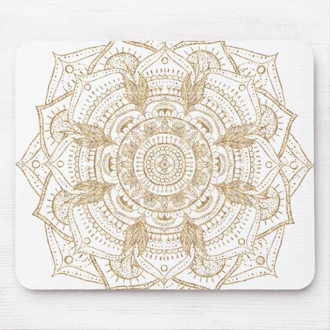 Elegant White & Guld Mandala Hand plockade Design Musmatta (Framsidan)